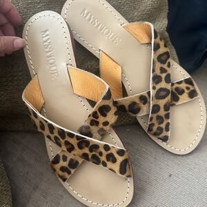 Mystique Boutique Brown Tan Sandals Leopard Print